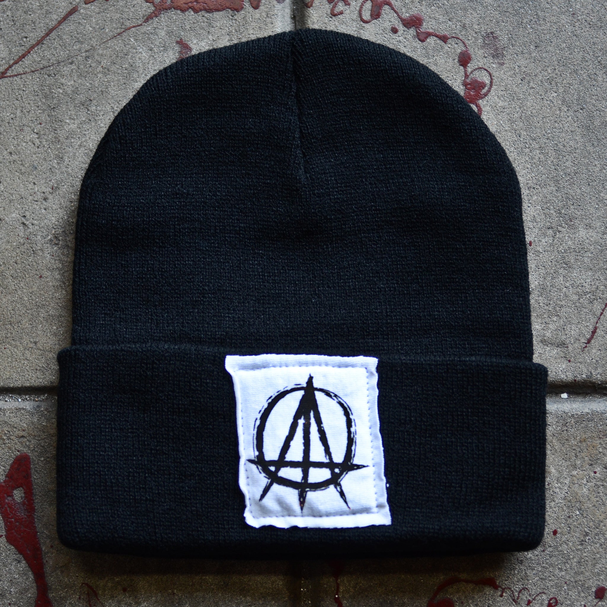 Black Beanie with ATO Custom Logo in Black on White Stitched Label